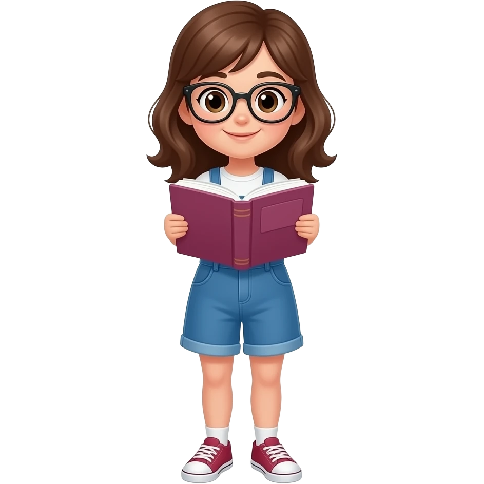 girl with bown hairs wear eye glasses and read book emoji