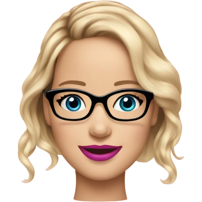 Jennifer Lawrence happy,  blu eyes wearing glasses and pink lipstick emoji