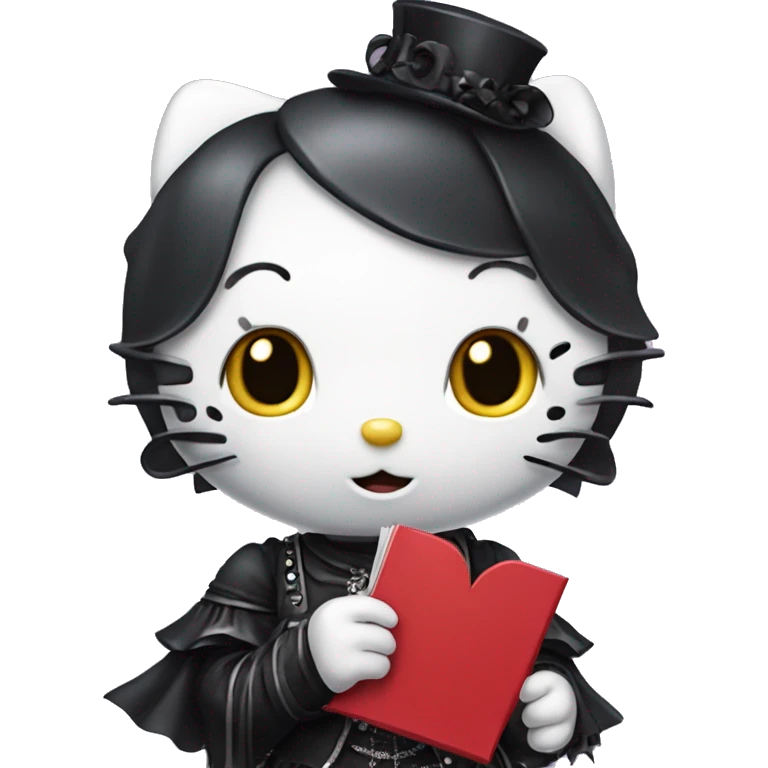 A Gothic hello Kitty holding the letter J ￼ emoji