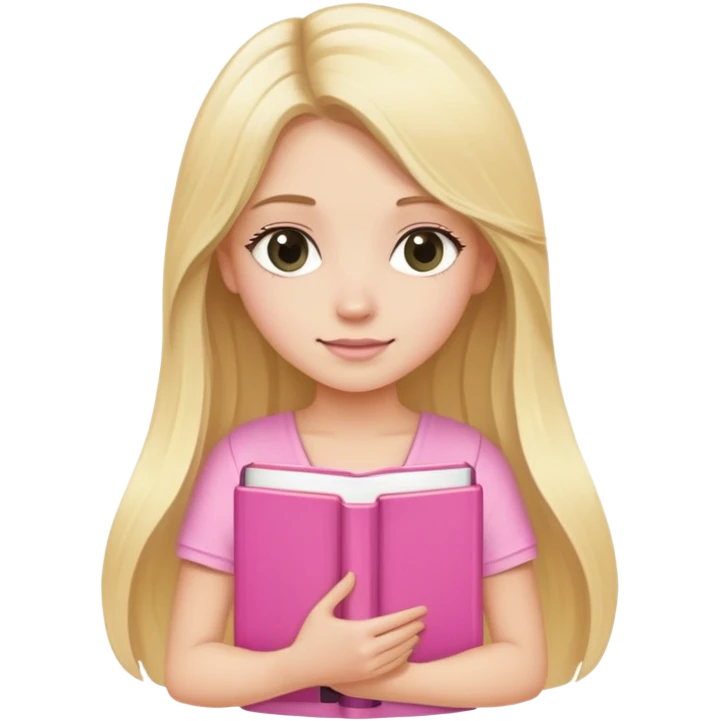 Pretty blonde girl with long hair carrying pink books and has cleavage  emoji