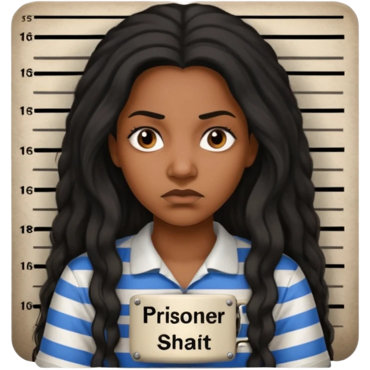 prisoner long haired black woman mug shot emoji