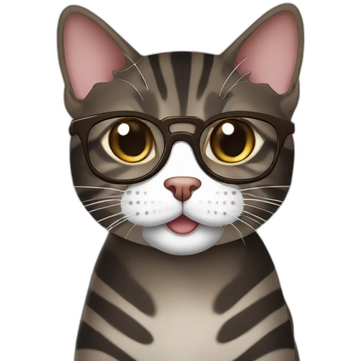 Striped wenge domestic shorthair cat with white mouth wearing glasses emoji