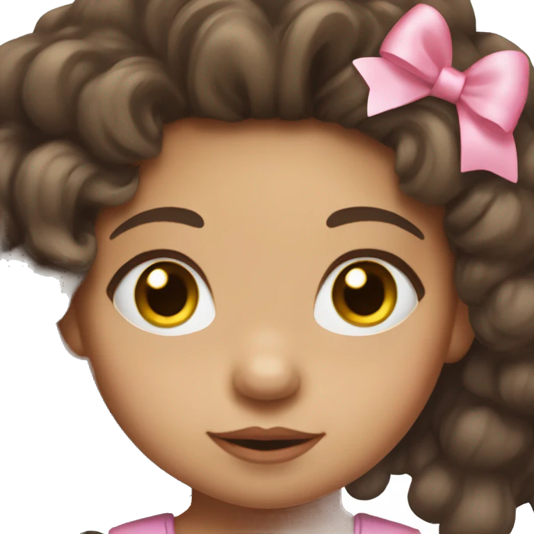 toddler girl with fluffy brunette hair, brown eyes, light skin and a pink bow in her hair emoji