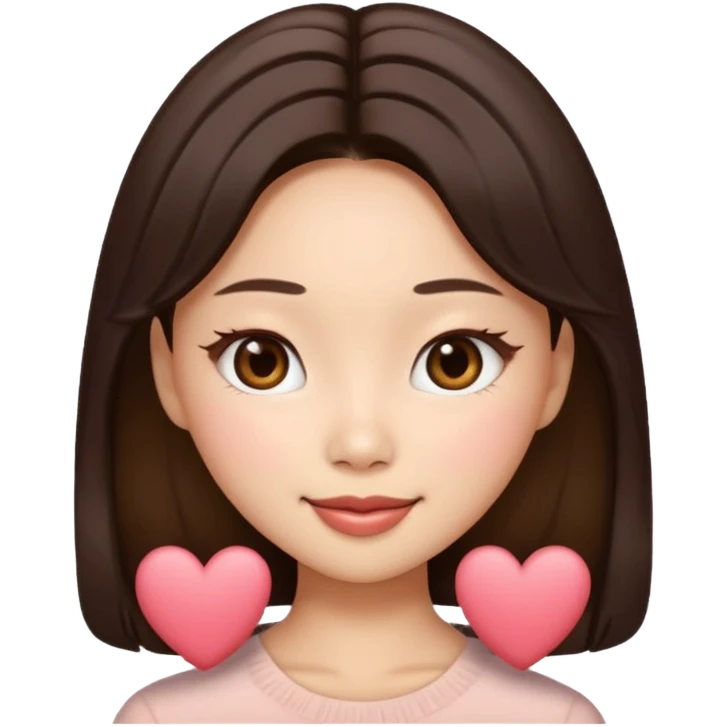 “Cartoon emoji of Jennie kim, heart-shaped face, almond upturned eyes, defined jawline, soft blush, chic expression emoji