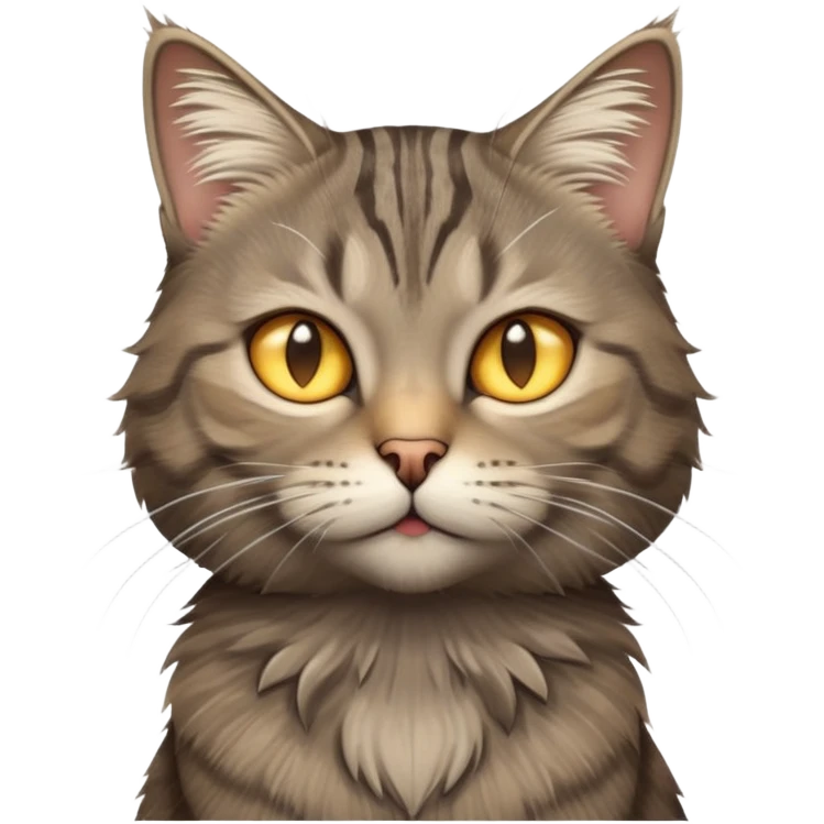 cinematic-[grey brown tabby cat]-realistic-emoji,-head-tilted-dramatically,-scruffy-[grey]-fur,-simplified-yet-realistic-focused-features,-highly-detailed,-glowing-with-an-almost-sarcastic-glow emoji