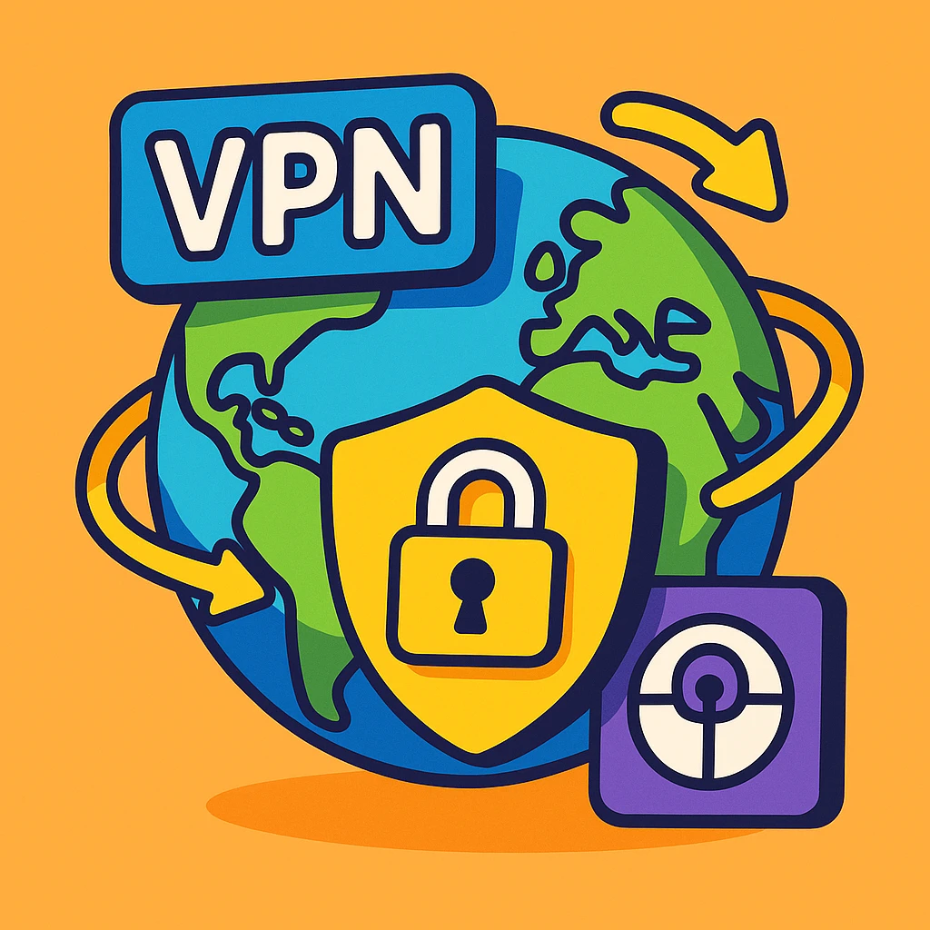3D globe with VPN and digital security, cartoon 3D style emoji
