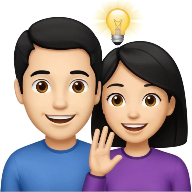 light skin black hair woman talking with a light skin black hair man, she's exited an he's happy emoji