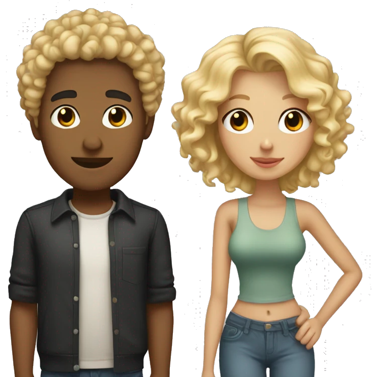 Boyfriend with curly blonde hair and girlfriend with black hair  emoji