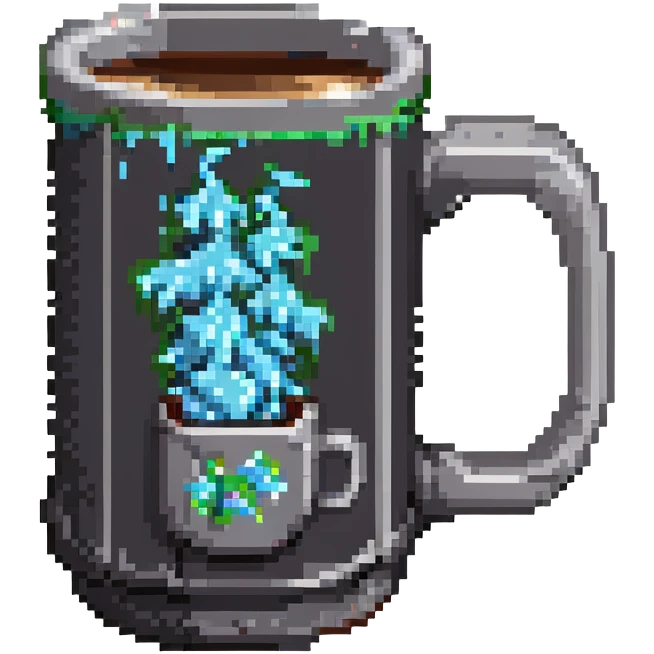 Pixel art coffee mug with steam emoji