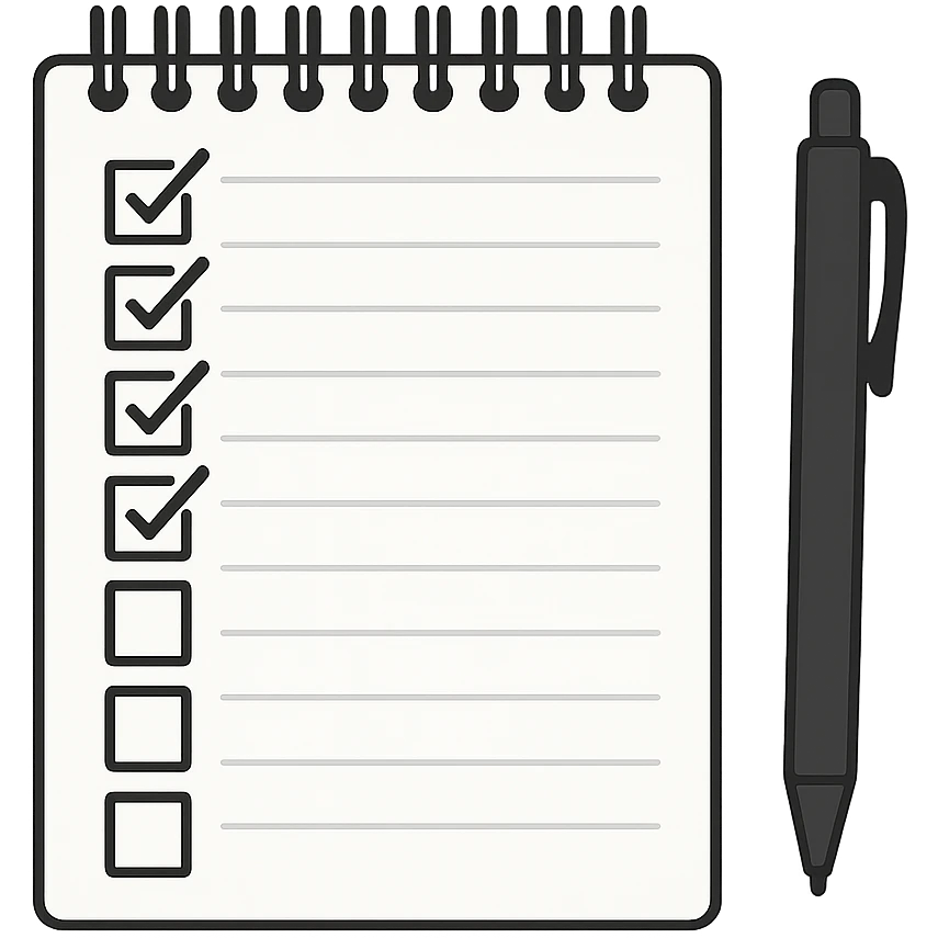 emoji of white spiral notebook with some list on it and a black pen nearby emoji