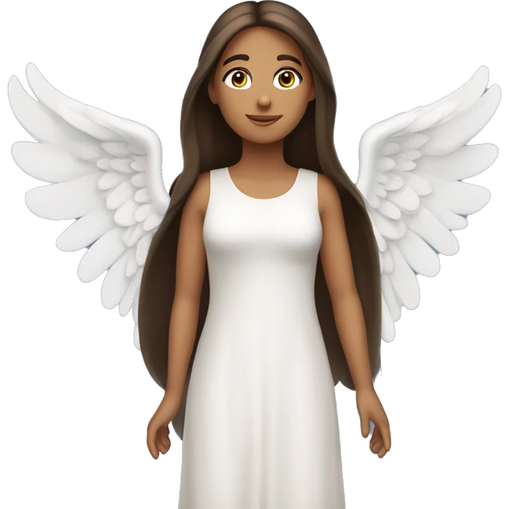brunette angel with long straight hair, dimples, big blue eyes, halo and wings emoji