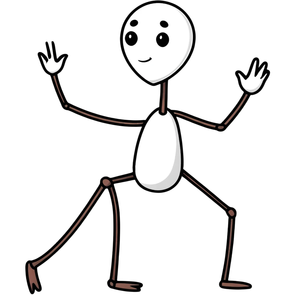 cartoonish sticker of a stick man, playful pose emoji
