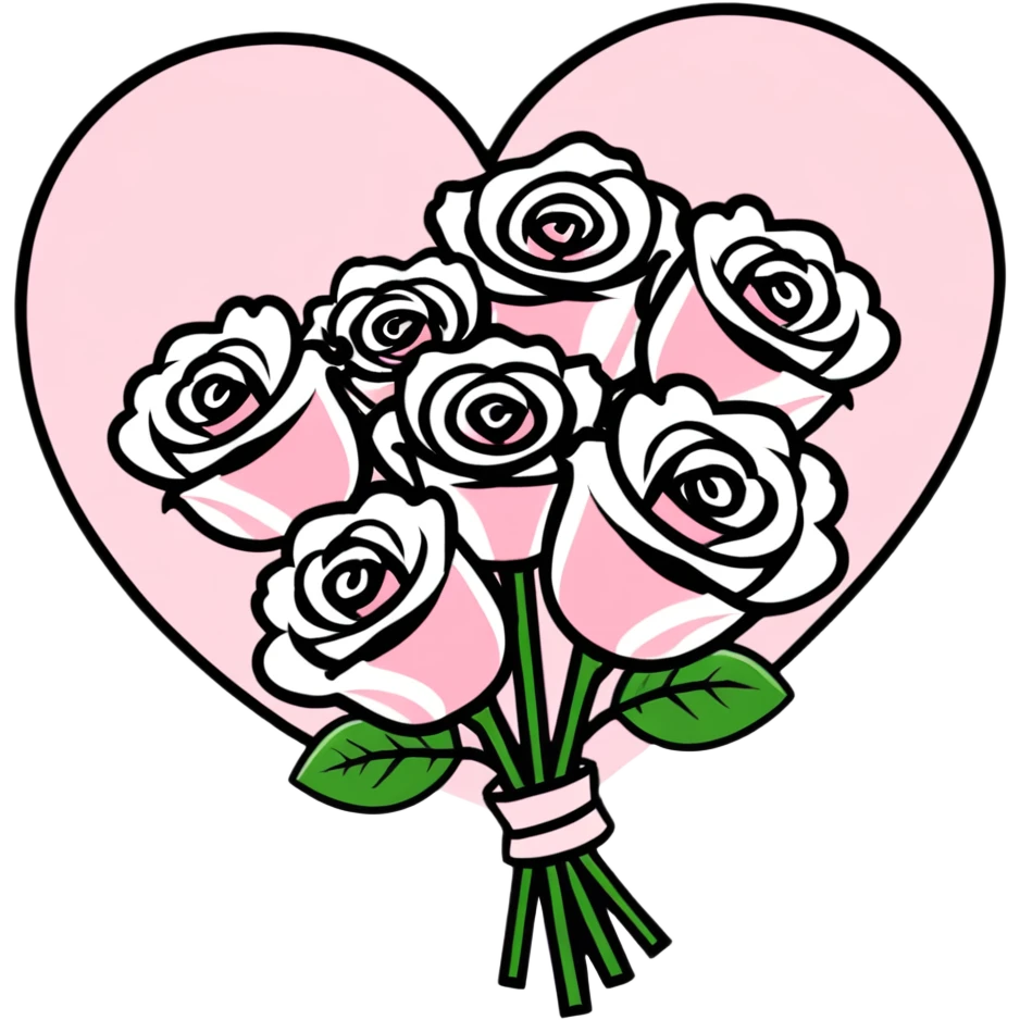 romantic heart-shaped bouquet with pink and white roses emoji