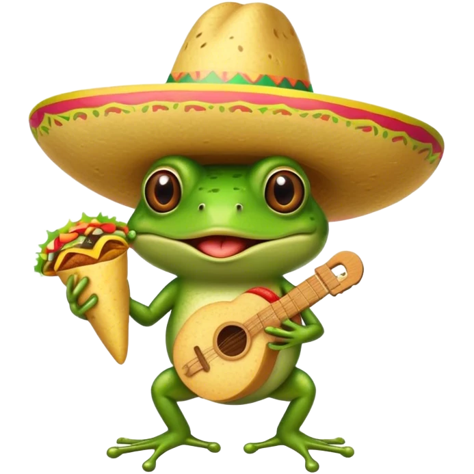 Frog wearing a sombrero holding a taco emoji