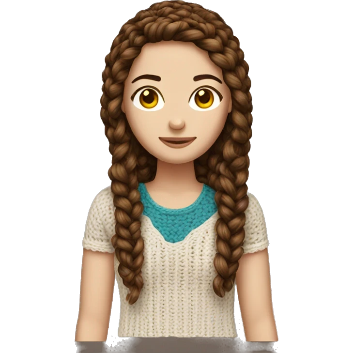 White girl with straight brown hair crocheting  emoji