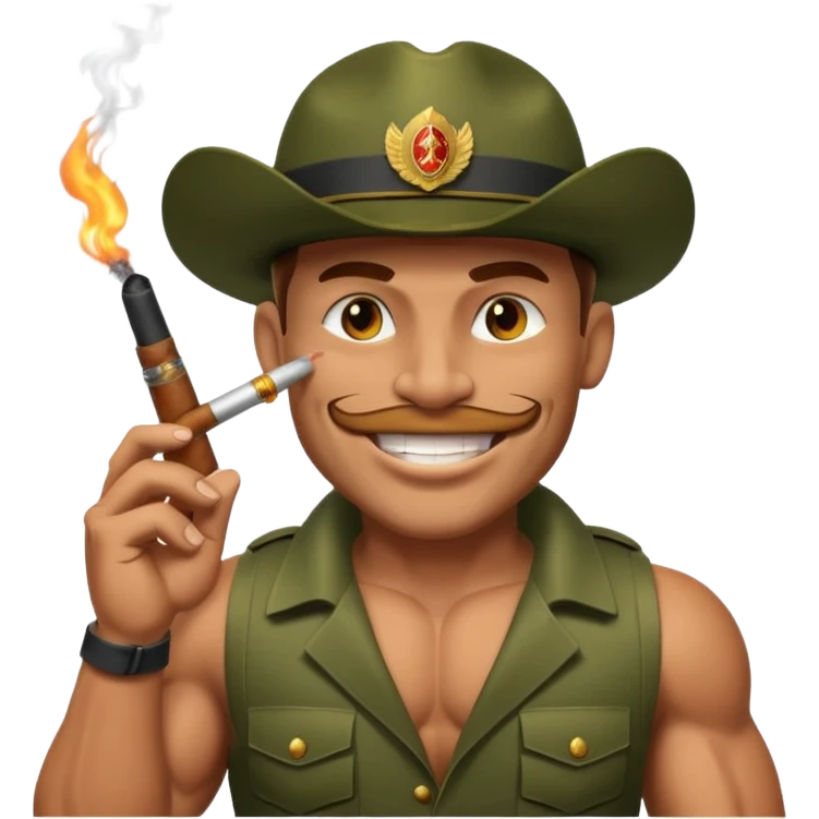 brauny cool jungle commando smoking a cigar with a grin emoji