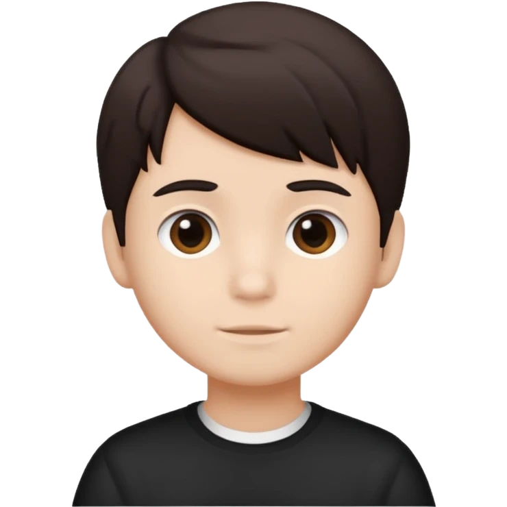 Dark brown hair, black and white color and is a boy emoji