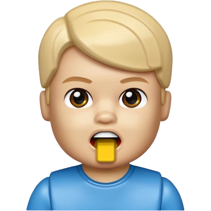 bebe com peça pequena de lego na boca emoji