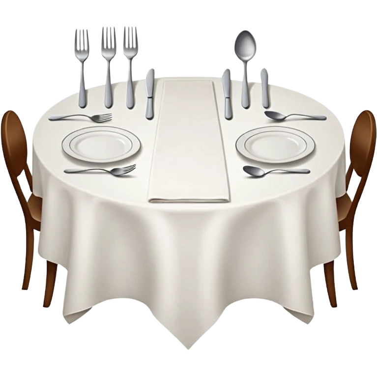 A table with a white tablecloth and plates and forks on it emoji
