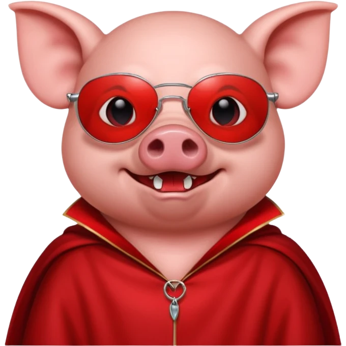 Vampire animal, pig in red collar cloak, red eye, fangs, sunglasses emoji