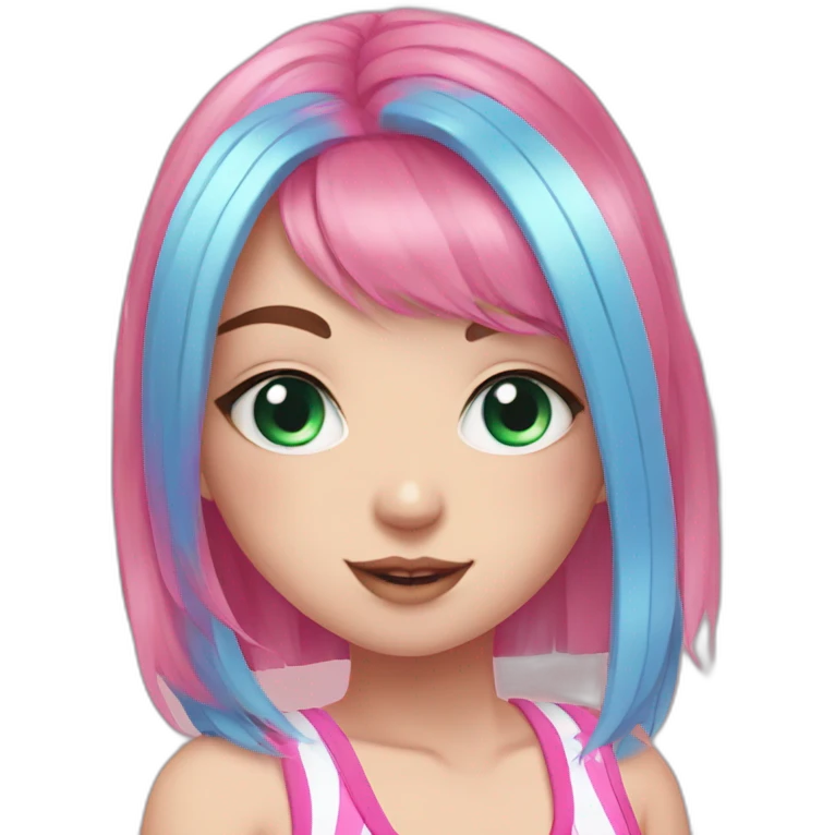 egirl blue eyes pink hair with swim suit watermelon emoji
