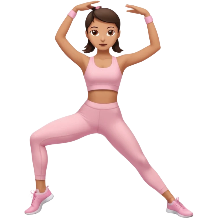 brunette girl in light pink workout clothes dance stretching emoji