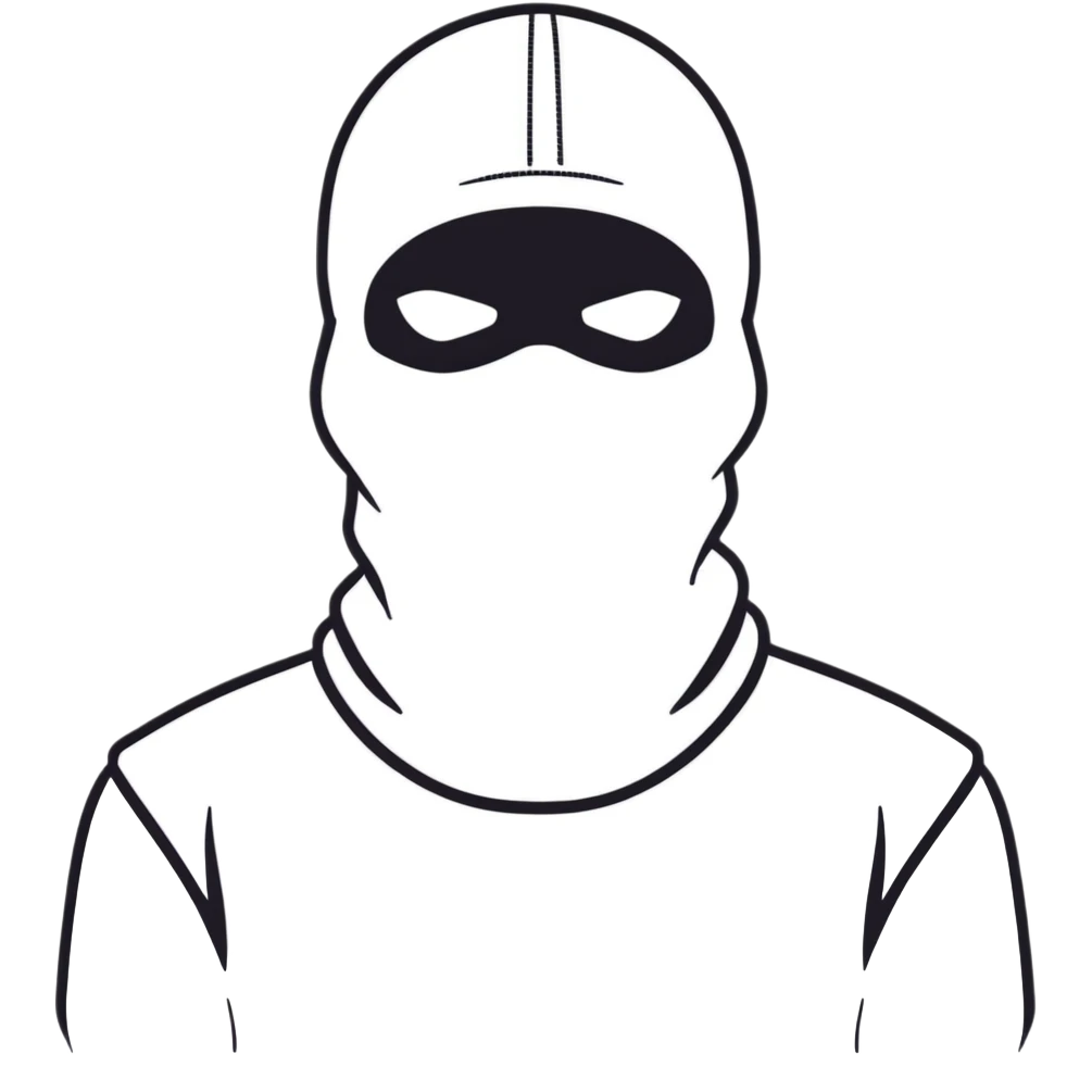 A cool hustler wearing a white balaclava and looking confident emoji