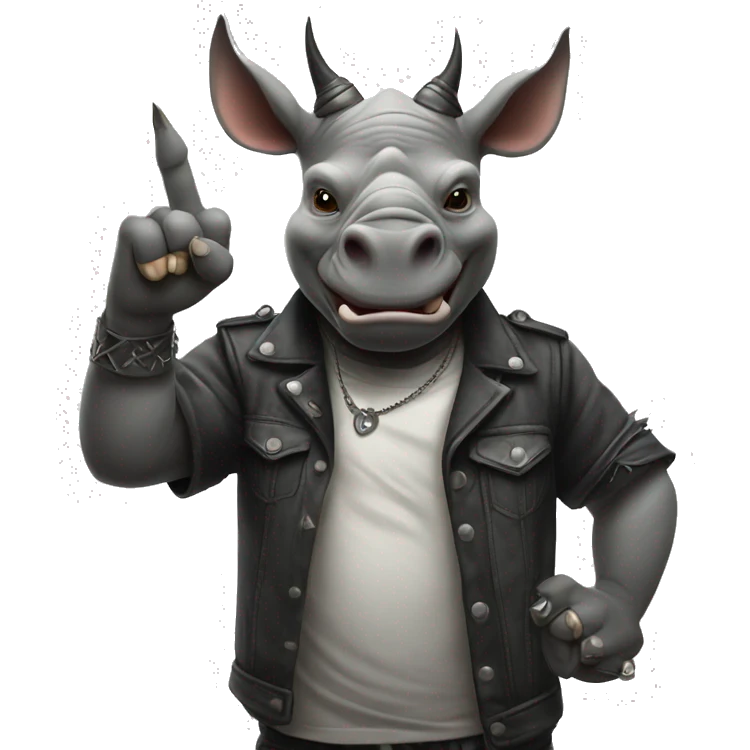 Rhino metalhead giving “the horns” hand sign emoji