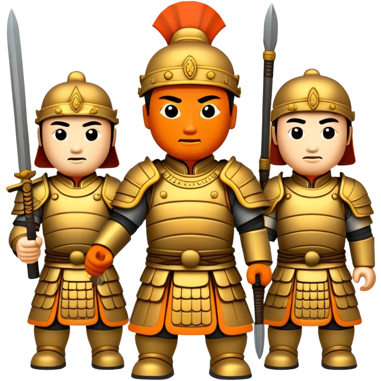 Terracotta Army Xi'an, simplified emoji style with bold outlines and bright colors, cartoon style ancient warrior statues emoji