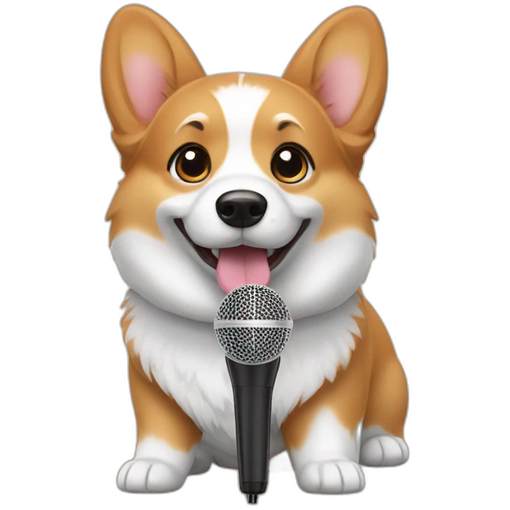 cute corgi with a microphone emoji