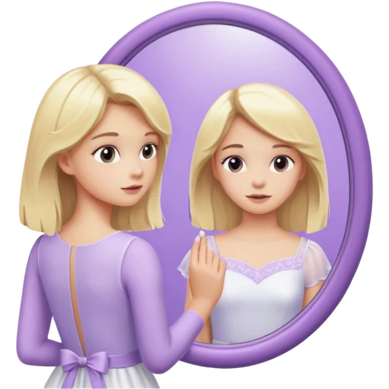 девушка блондинка смотртся в пастельно фиолетовое зеркальце emoji