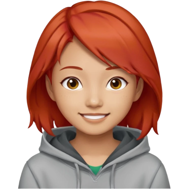 Asian young adult in a hoodie with red hair care free persona emoji
