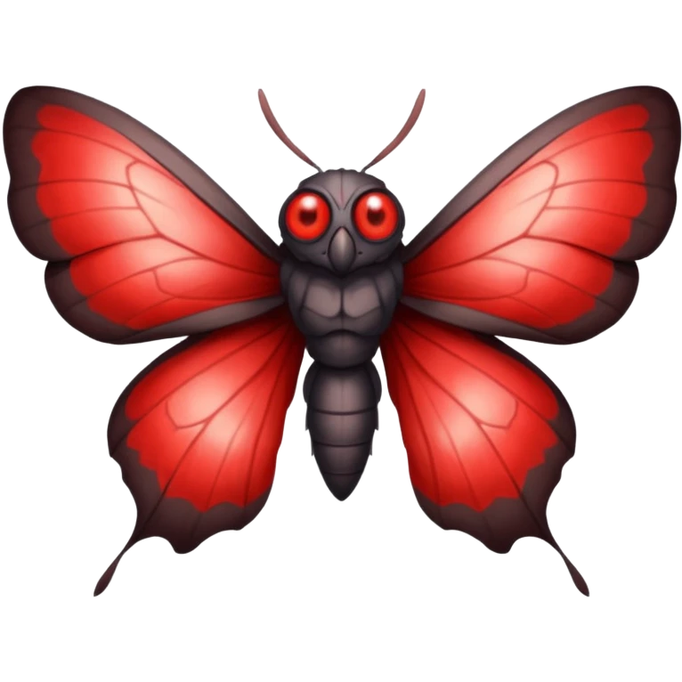 Create a scary emoji of the mothman with bright red eyes and as depicted in the legend. Make it less bird like and more Moth / Human hybrid- Human with Moth wings and Eyes emoji