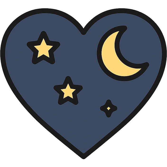 heart in a midnight color palette, deep blue and black, with subtle stars or a moon motif emoji