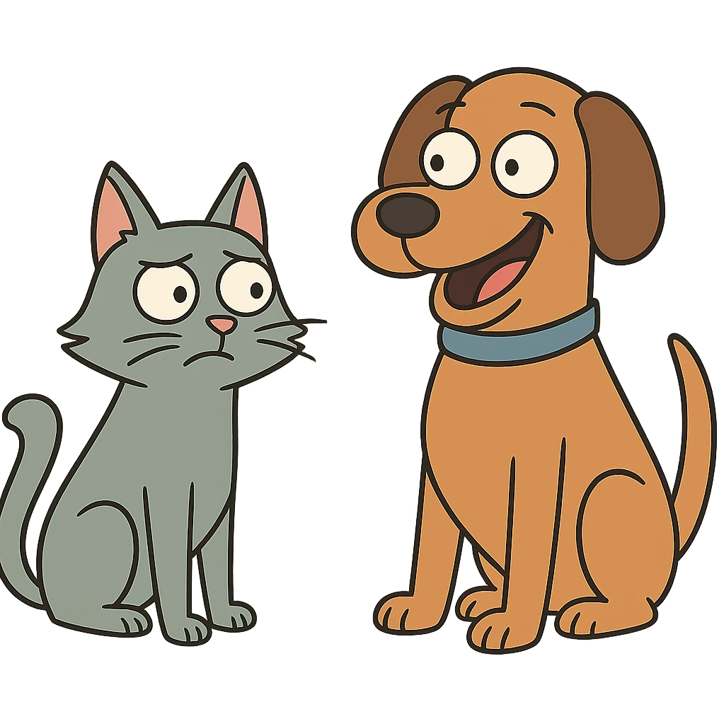 flat toon style cat and dog together emoji