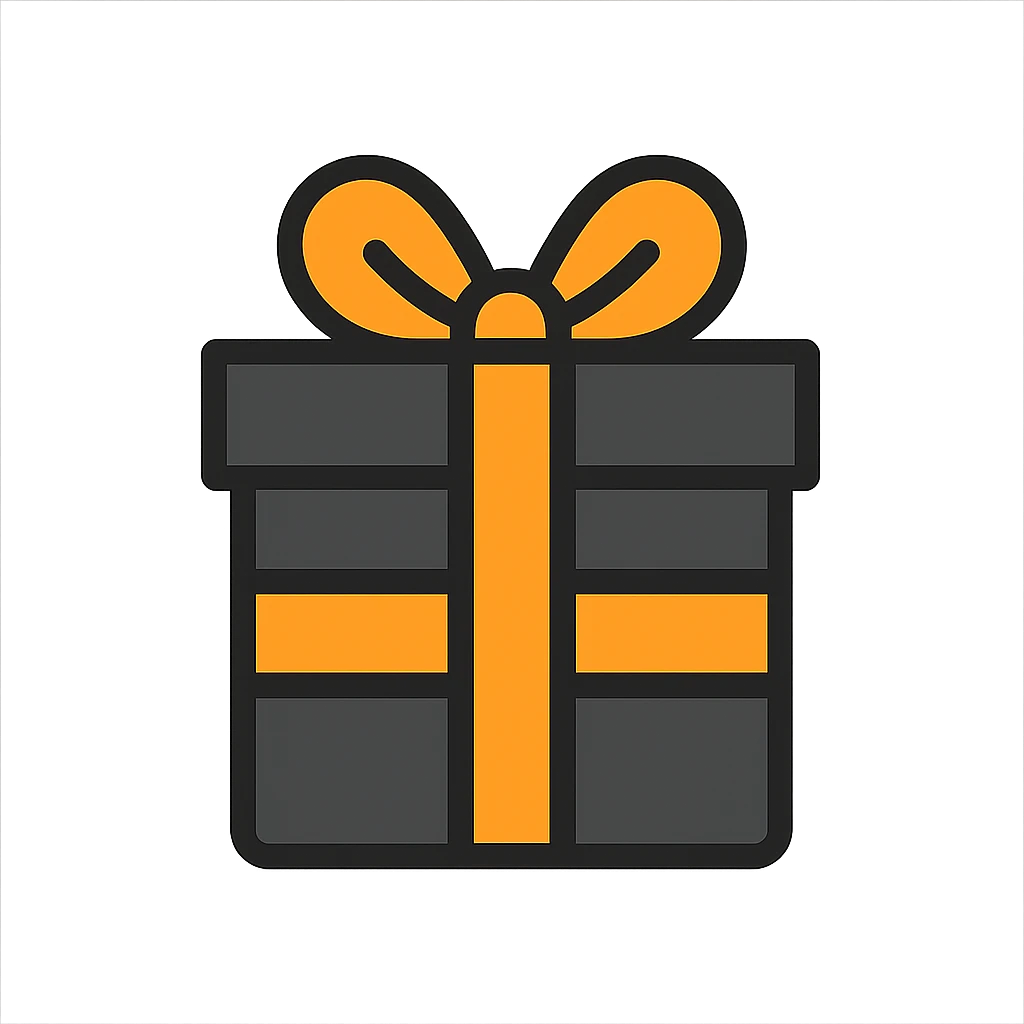 black gift box, orange ribbon, festive, clean lines emoji
