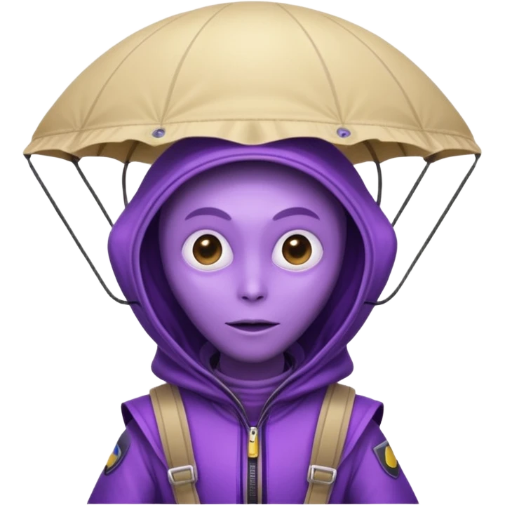 Skydiving purple alien with parachute and UFO emoji