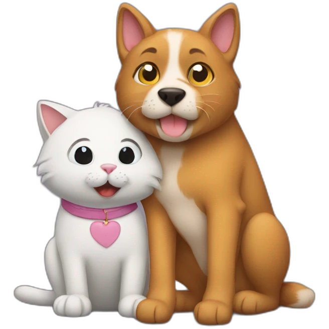 The cat is hugging the dog emoji