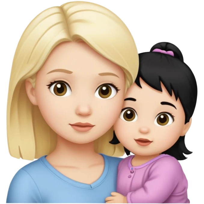 Blonde baby girl and black hair mom emoji