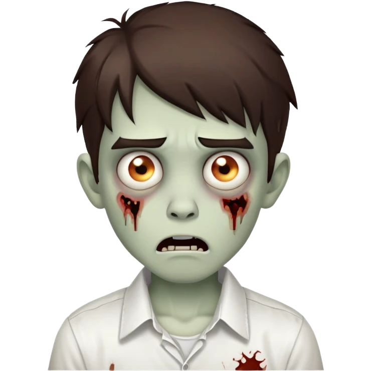 scared boy zombie with medium dark brown hair and white shirt emoji