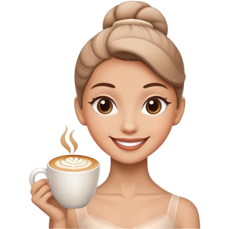Una bailarina con la cabeza de un capuccino y cara sonriente emoji