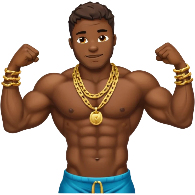 smug muscular shirtless nigerian flexing with gold chain emoji
