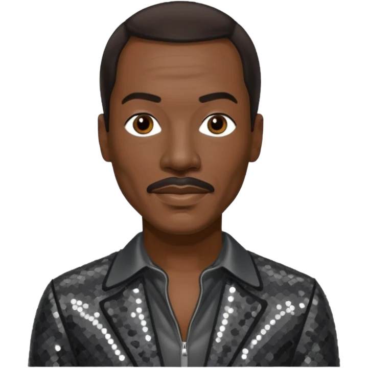 Eddie Murphy with dark brown hair, dark gray sequin outfit emoji