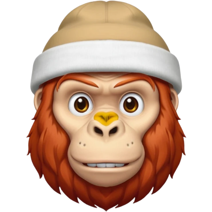 red haired gorilla head with white beanie, no text, facing slightly right emoji