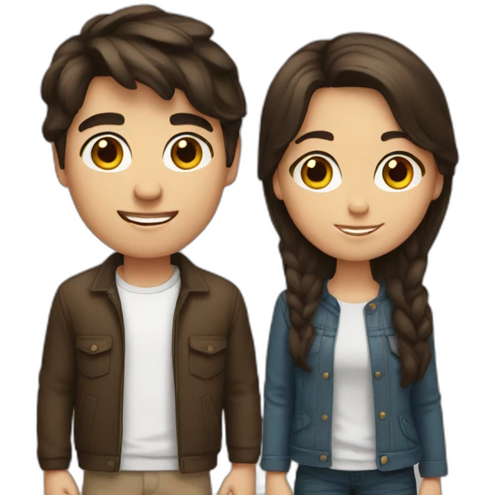 brunette boy with brunette girl emoji