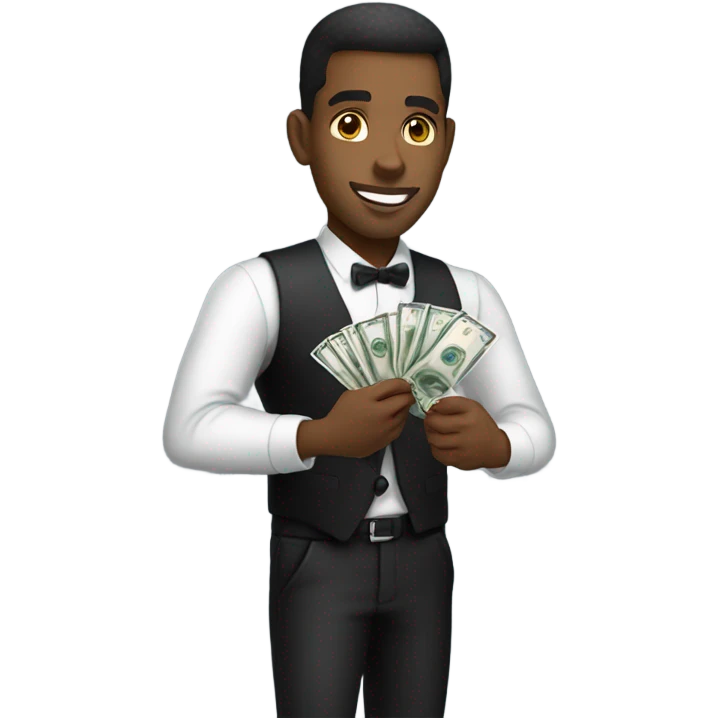 light skin black male casino dealer counting cash emoji
