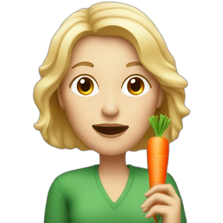 middle aged white woman with mid length blond hair eating a carrot emoji