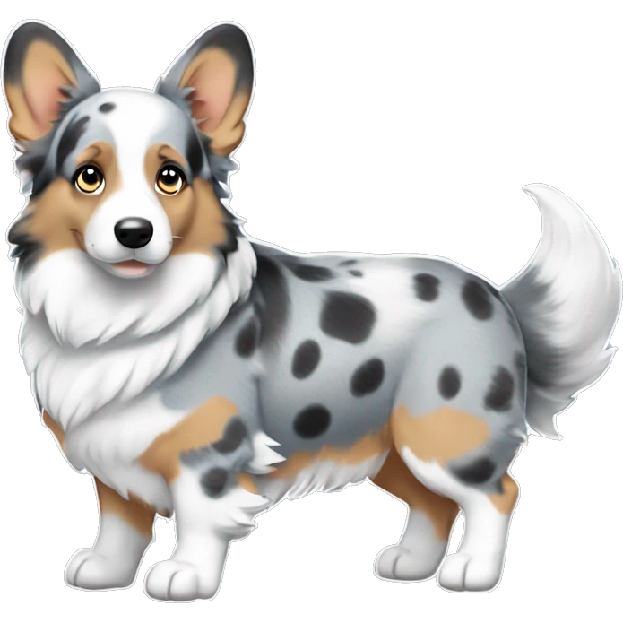 Blue Merle corgi with one blue eye full body emoji