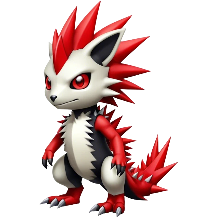 Cute cool black red white animal-Digimon-Fakémon-hybrid full body, detailed, spiky, edgy emoji