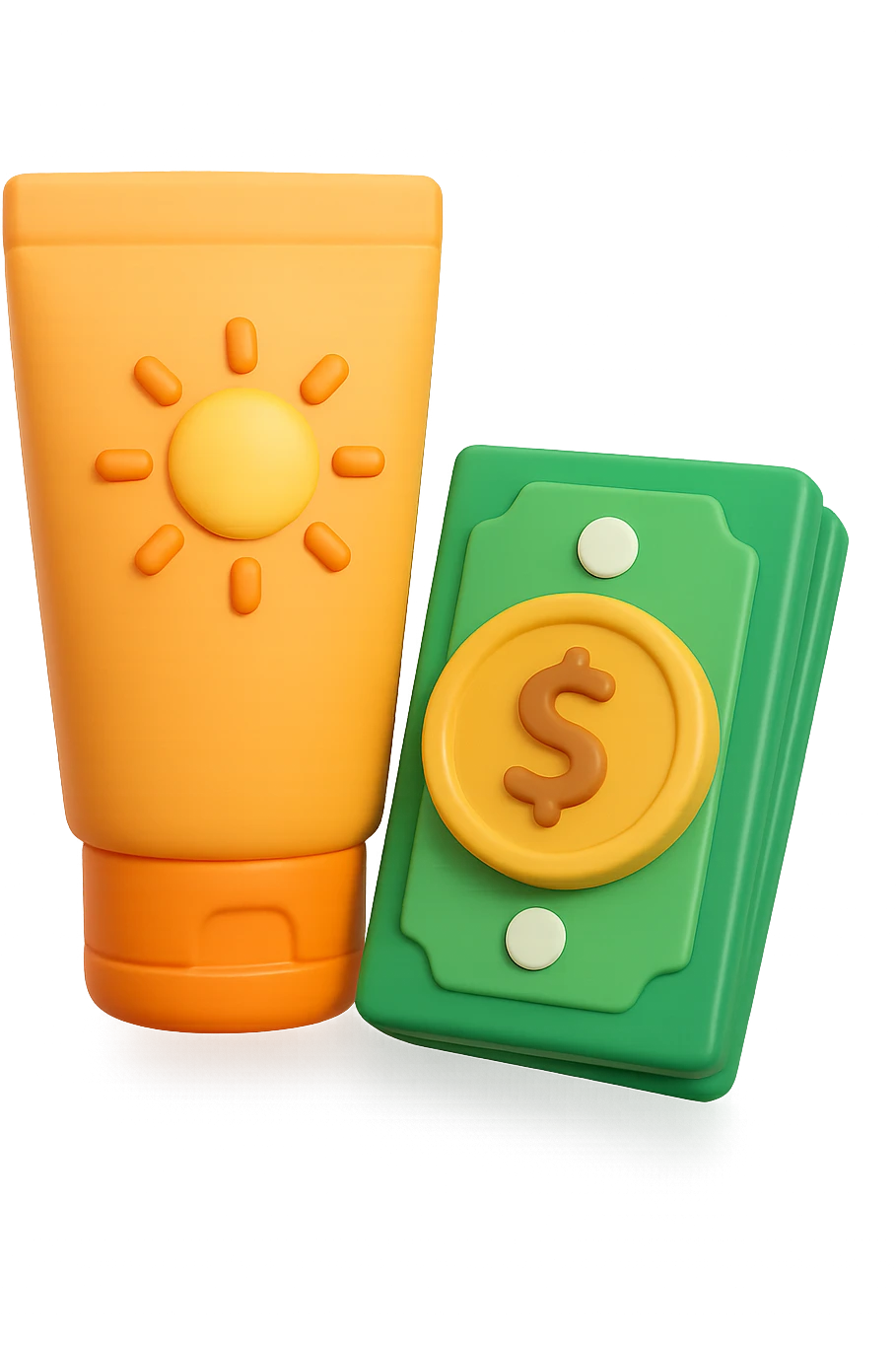 icona della crema solare con i soldi in 3d emoji